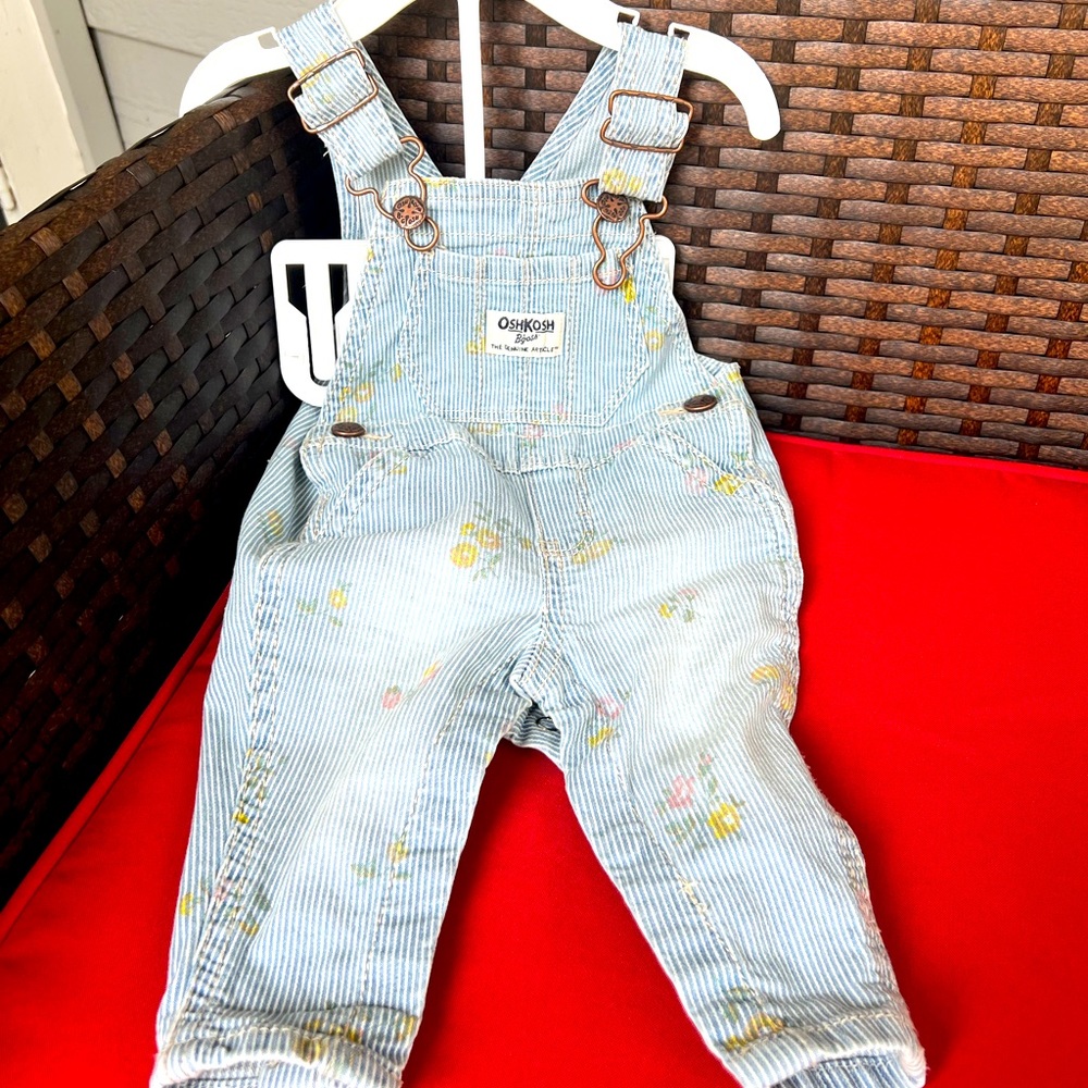 Oshkosh baby overall. Gray with little flowers. 3 months